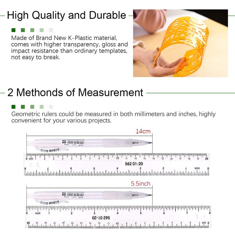Keadic 12Pcs Geometric Drawings Templates, Geometry Ruler Plastic, Clear Shape Template Yellow Architect Scale Measuring Ruler Drafting Stencils Measuring Tools for Designing and Building - Image 3